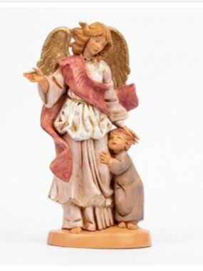 12" Fontanini Guardian Angel with Boy - Hand Painted. Made in Italy. NWOT